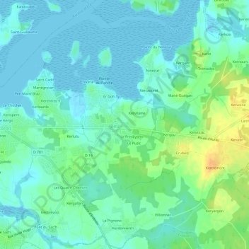 Mappa topografica Le Couëdic, altitudine, rilievo