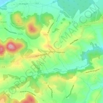 Mappa topografica Léoudary, altitudine, rilievo