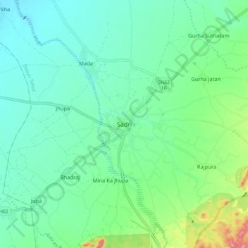 Mappa topografica Sadri, altitudine, rilievo