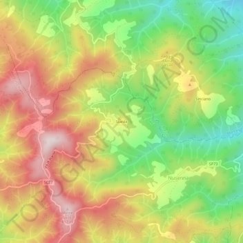 Mappa topografica Starda, altitudine, rilievo
