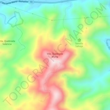 Mappa topografica Vda. Quebrada Maria, altitudine, rilievo