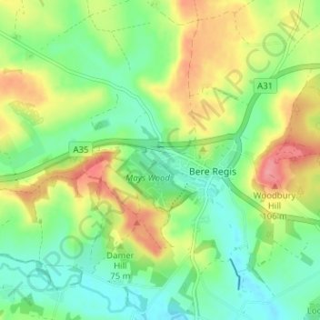 Mappa topografica Shitterton, altitudine, rilievo