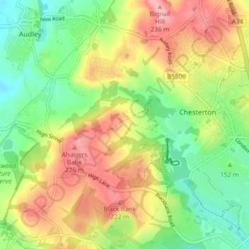 Mappa topografica Apedale, altitudine, rilievo