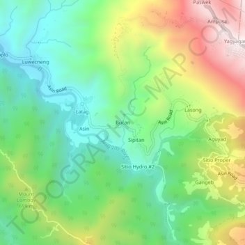Mappa topografica Bucan, altitudine, rilievo
