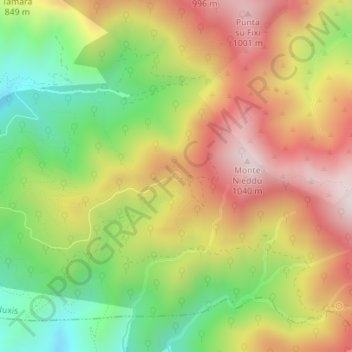 Mappa topografica Fonte Monti Nieddu, altitudine, rilievo