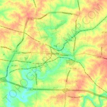 Mappa topografica Shelbyville, altitudine, rilievo