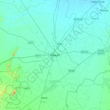 Mappa topografica Rewari, altitudine, rilievo