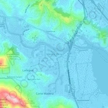 Mappa topografica Greenbrae Marina, altitudine, rilievo