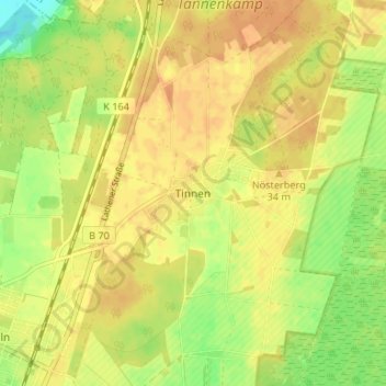 Mappa topografica Tinnen, altitudine, rilievo
