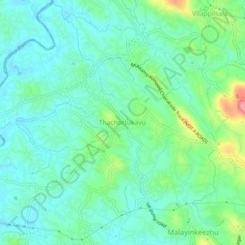 Mappa topografica Thachottukavu, altitudine, rilievo