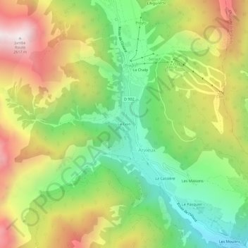 Mappa topografica Le Coin, altitudine, rilievo