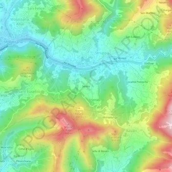 Mappa topografica Serino, altitudine, rilievo