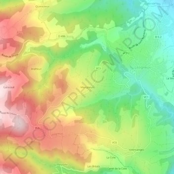Mappa topografica Mérigneux, altitudine, rilievo