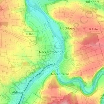 Mappa topografica Neckargröningen, altitudine, rilievo