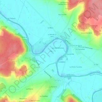 Mappa topografica Tilly, altitudine, rilievo