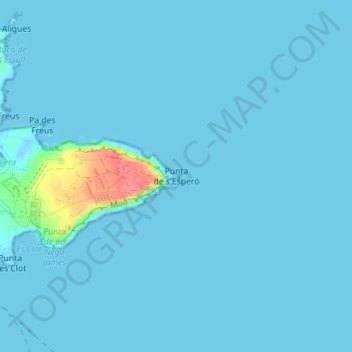 Mappa topografica Punta de s'Esperó, altitudine, rilievo