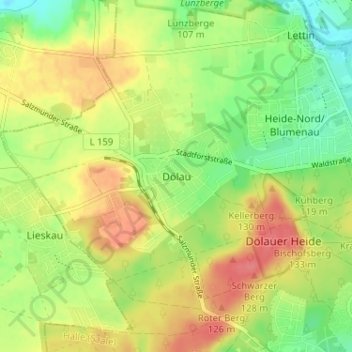 Mappa topografica Dölau, altitudine, rilievo