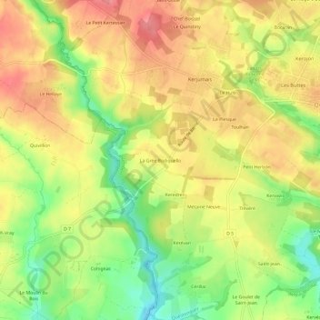 Mappa topografica La Grée Bodiquello, altitudine, rilievo