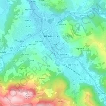 Mappa topografica L'Arial, altitudine, rilievo