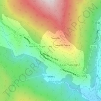 Mappa topografica Vandelli, altitudine, rilievo