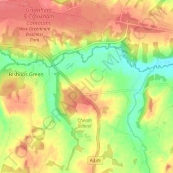 Mappa topografica Headley, altitudine, rilievo