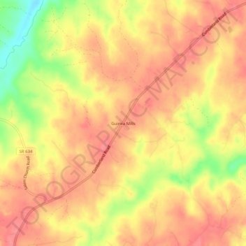 Mappa topografica Guinea Mills, altitudine, rilievo