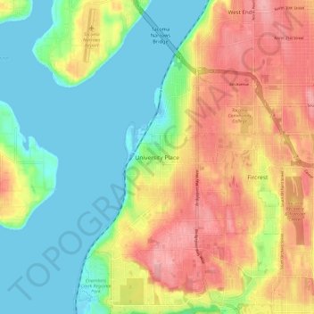 Mappa topografica University Place, altitudine, rilievo