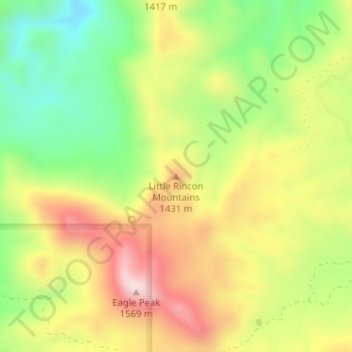 Mappa topografica Little Rincon Mountains, altitudine, rilievo
