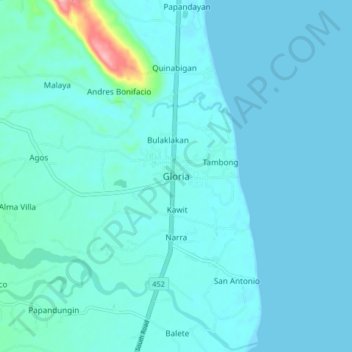 Mappa topografica Gloria, altitudine, rilievo