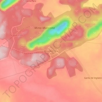 Mappa topografica Mina Marcona, altitudine, rilievo