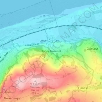 Mappa topografica Upper Gronant, altitudine, rilievo