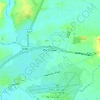 Mappa topografica Podimore, altitudine, rilievo