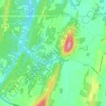 Mappa topografica Cedar Grove, altitudine, rilievo