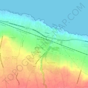 Mappa topografica Le Marine, altitudine, rilievo