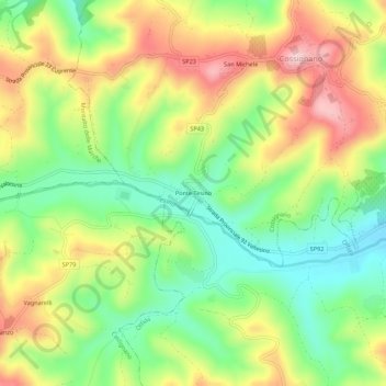 Mappa topografica Ponte Tesino, altitudine, rilievo