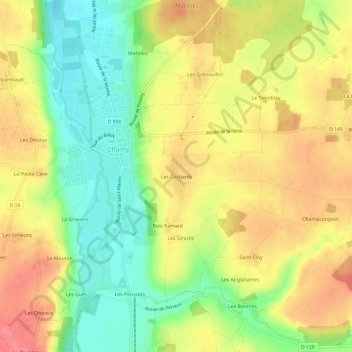 Mappa topografica Les Cochards, altitudine, rilievo
