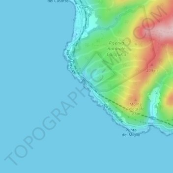 Mappa topografica Calafuria, altitudine, rilievo
