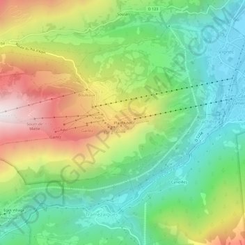Mappa topografica Pla d'Adet, altitudine, rilievo