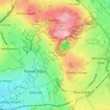 Mappa topografica Cock Green, altitudine, rilievo