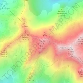 Mappa topografica Dent du Pra, altitudine, rilievo