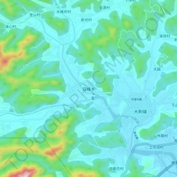 Mappa topografica 双峰乡, altitudine, rilievo