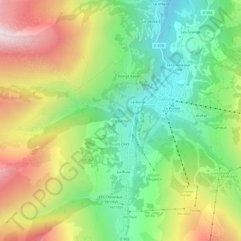 Mappa topografica Le Serroz, altitudine, rilievo