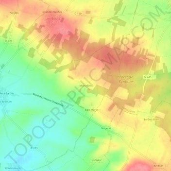 Mappa topografica Mortafont, altitudine, rilievo