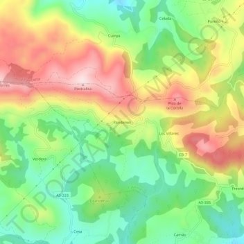 Mappa topografica Pandenes, altitudine, rilievo
