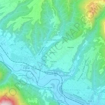 Mappa topografica Bardani, altitudine, rilievo