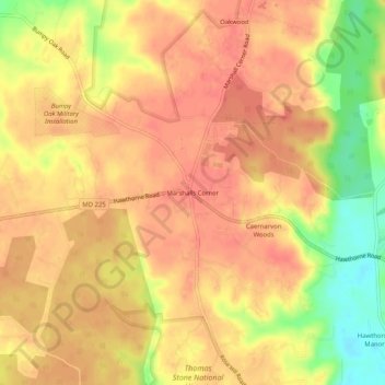 Mappa topografica Marshalls Corner, altitudine, rilievo