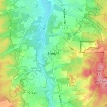 Mappa topografica Nindorf, altitudine, rilievo