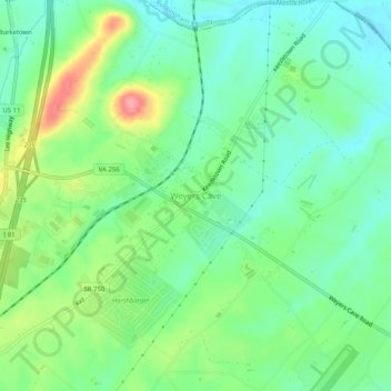 Mappa topografica Weyers Cave, altitudine, rilievo