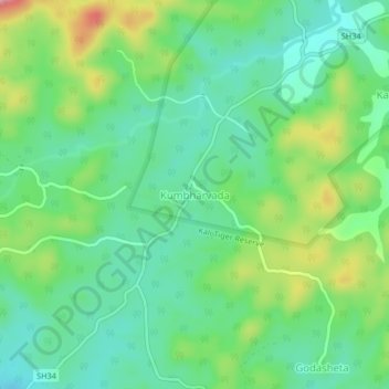 Mappa topografica Kumbharvada, altitudine, rilievo
