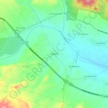 Mappa topografica El Palacés, altitudine, rilievo